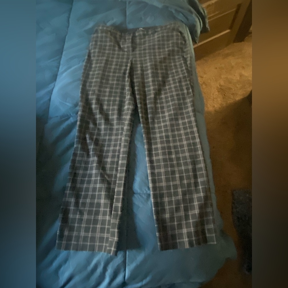 Hilary Radley Black and White window Pane Straight Leg Pants